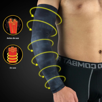 Manga compresiva deportivo en brazo masculino entrenando