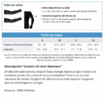 Tabla de tallas para mangas protectoras UV.