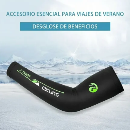 Manguito ciclismo negro con texto promocional fondo nevado