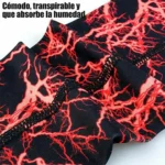 Tejido deportivo con diseño rojo y negro transpirable.